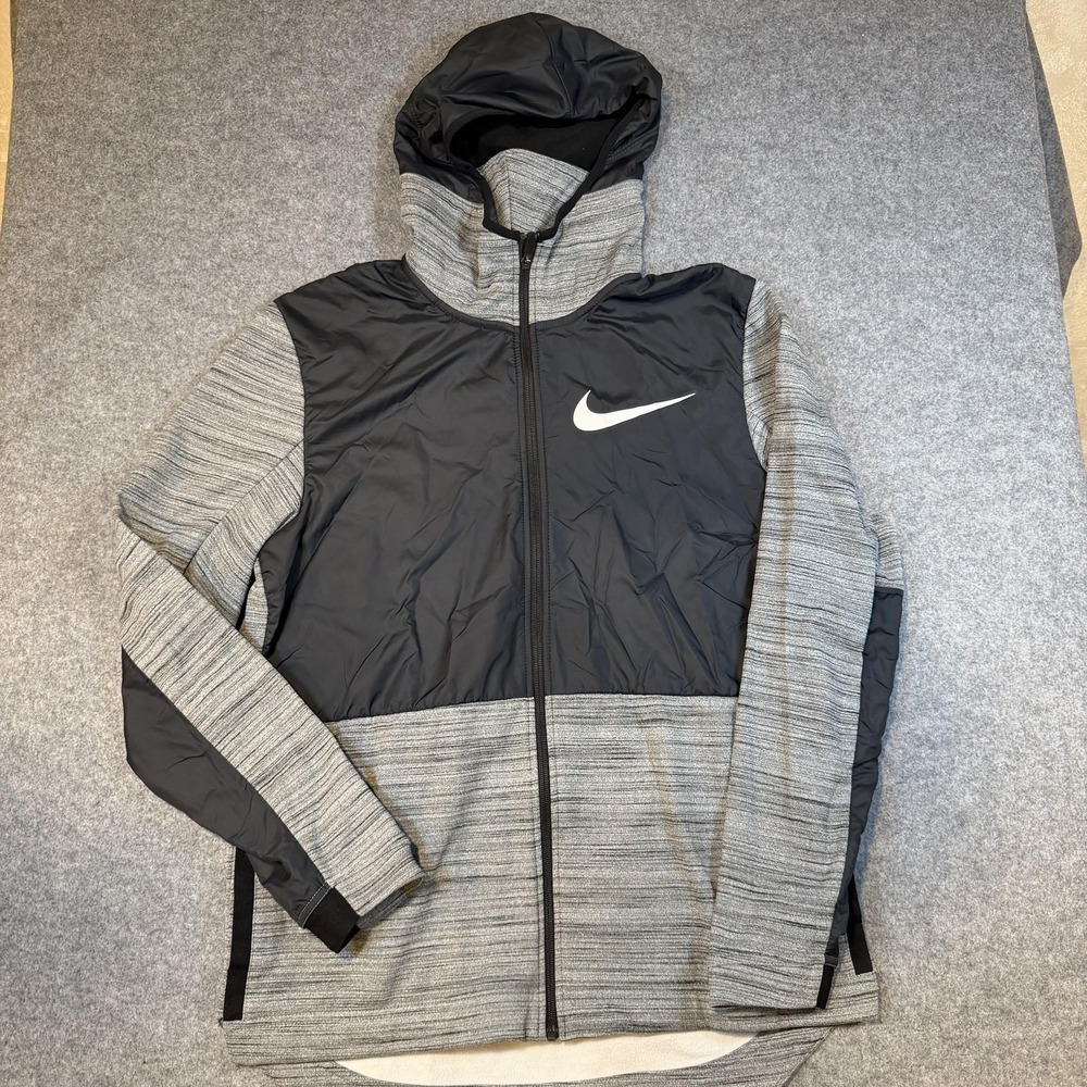Nike Dri-FIT Basketball Jacket Mens Medium Gray Black Hooded Full Zip AQ4165-010 - Picture 2 of 8
